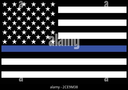 Back the Blue USA Police Blue Line Flag Stock Vector