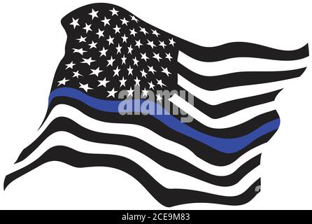 American flag with police support symbol, Thin Blue Line icon logo ...