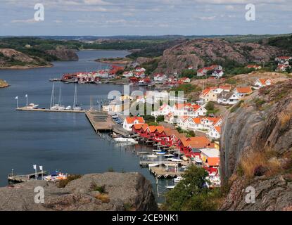 View From Vetteberget Hill To Fjallbacka Harbour On A Sunny Summer Day With Some Clouds In The Sky Stock Photo