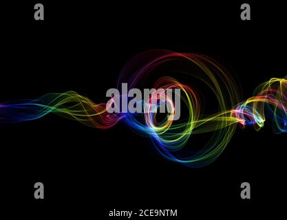 abstract colorful wavy smoke flame over black background Stock Photo