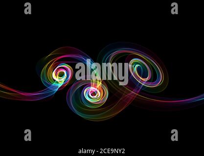 abstract colorful wavy smoke flame over black background Stock Photo