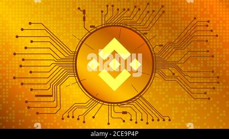 Binance Coin cryptocurrency token symbol, BNB coin icon in circle with pcb on gold background. Digital gold in techno style for website or banner. Stock Vector