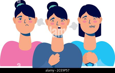 young women sick with covid19 symptoms characters vector illustration design Stock Vector