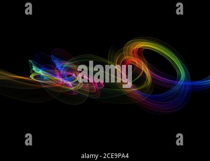 abstract colorful wavy smoke flame over black background Stock Photo