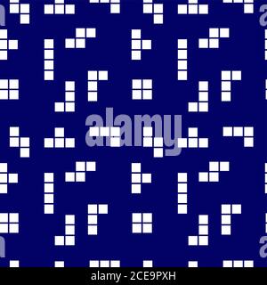 Tetris Shape Vector Illustration. Seamless Pattern Design Template. Dark Blue and White Color Theme. Stock Vector