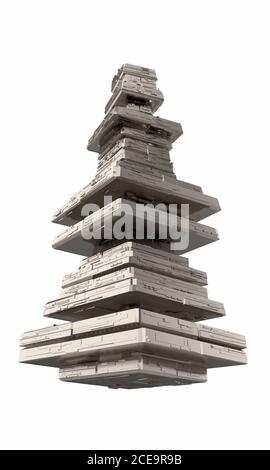 Design of architecture metal pyramidal structure similar to spaceship exterior. abstract modern architecture 3d illustration iso Stock Photo