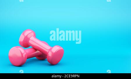 pink dumbbells isolated on blue background Stock Photo