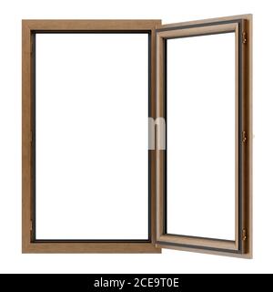 open wooden window isolated on white background Stock Photo