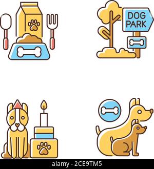 Dog care services RGB color icons set Stock Vector