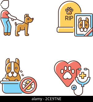 Pet treatment services RGB color icons set Stock Vector