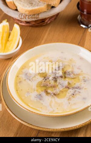 Traditional Turkish Soup Kelle Paca, Sheep’s Head and Foot Soup Stock Photo