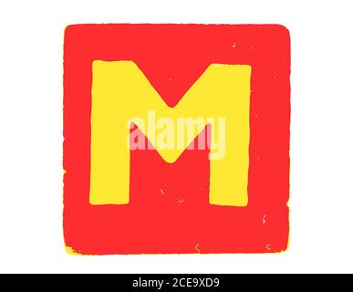 Letter cube with capital letter M on a red background Stock Photo