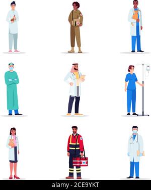 Doctors semi flat RGB color vector illustration set Stock Vector