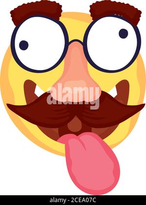 crazy emoji face with mustache and glasses mask fools day vector illustration design Stock Vector