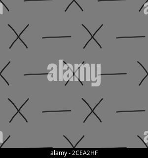 Dashes and crosses on Gray background Seamless repeat pattern Vector texture surface design Stock Vector