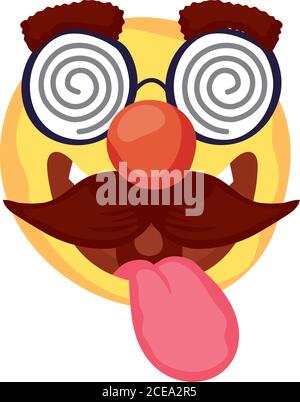 crazy emoji face with mustache and glasses mask fools day vector illustration design Stock Vector