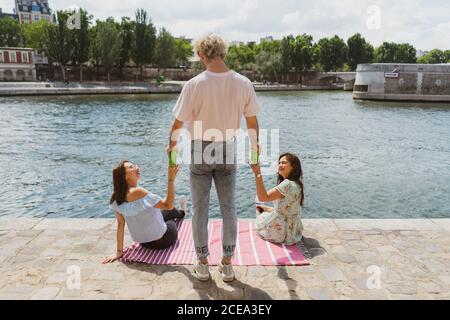 Happy friends relaxing together Stock Photo