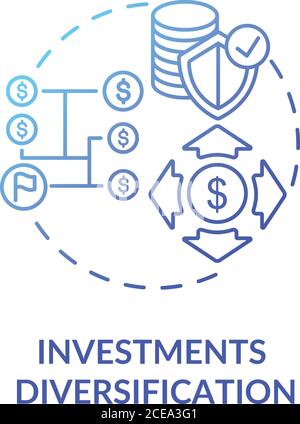 Investments diversification concept icon. Capital management strategy idea thin line illustration. Increasing profit and decreasing risks. Vector isol Stock Vector