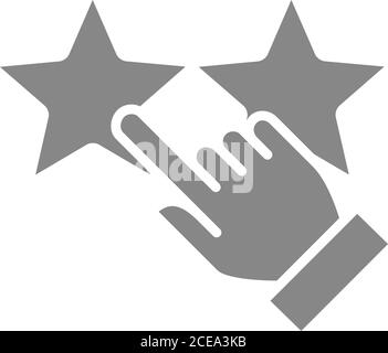 Hand puts two stars rating grey icon. Customer satisfaction symbol. Stock Vector