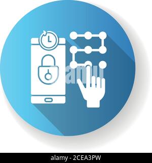 Request new PIN blue flat design long shadow glyph icon. E wallet security system. Entering smartphone passcode. Bank personal account protection. Sil Stock Vector