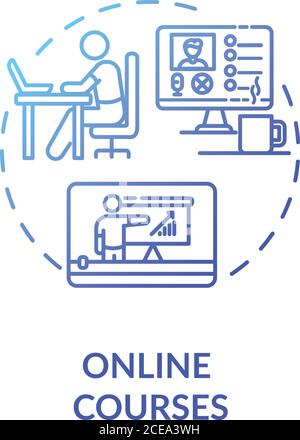 Online courses concept icon. Internet business, selling educational content idea thin line illustration. Remote education, e learning. Vector isolated Stock Vector