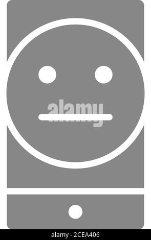 Smartphone with neutral face in speech bubble line icon. Client ...