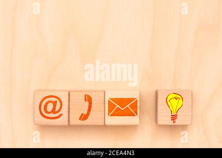 contact options printed on wooden cubes Stock Photo