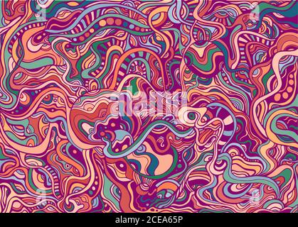 Cheerful bright juicy summer abstract retro hippie psychedelic background. Stock Vector