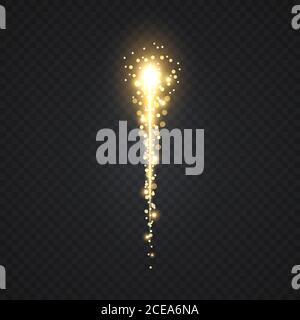 Meteor or comet on transparent background. Gold light effect Stock Vector