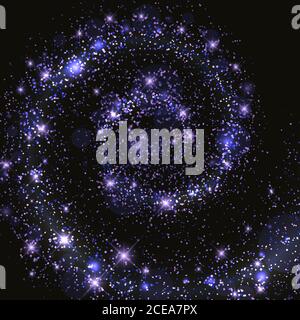 Space galaxy background with glitter stars, light spiral trail Stock Vector