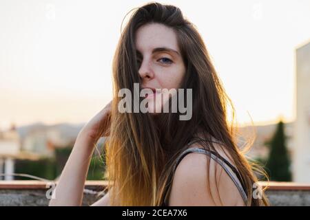 Happy Woman posing outdoors Stock Photo