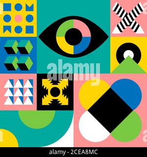 Abstract geometry shapes background. Bauhaus style vector illustration. Stock Vector