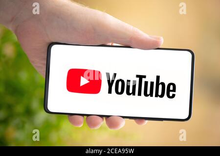 WETZLAR, GERMANY 2020-08-26 In this photo illustration an YOU TUBE Logo seen displayed on a smartphone. Stock Photo