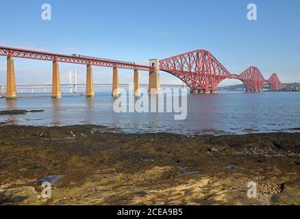 A Intercity7 HST heads over the Forth Bridge on a Aberdeen to Edinburgh service. Stock Photo