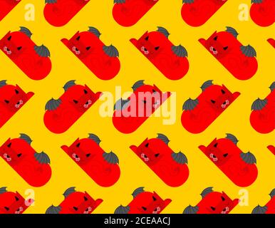 Devil cat pattern seamless. Satan pet background. Red demon animal texture. vector ornament Stock Vector