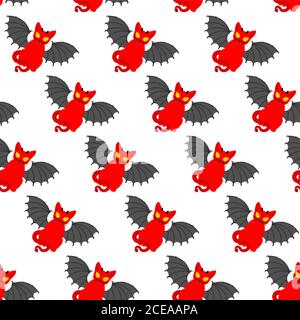 Devil cat pattern seamless. Satan pet background. Red demon animal texture. vector ornament Stock Vector