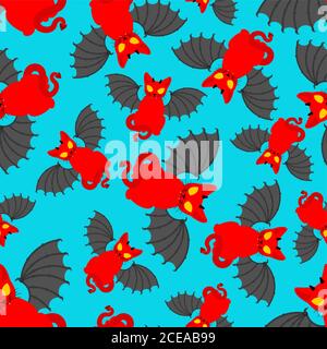 Devil cat pattern seamless. Satan pet background. Red demon animal texture. vector ornament Stock Vector