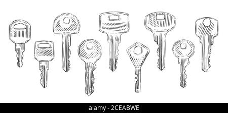 Set of keys sketch. Hand-drawn vector illustration Stock Vector