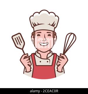 Happy chef logo. Cooking, restaurant, food symbol Stock Vector