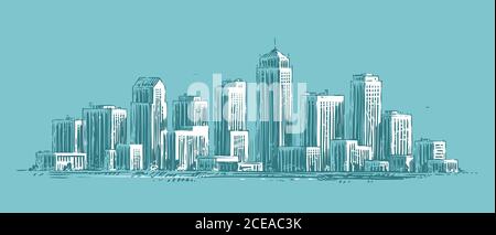 City landscape sketch. Modern cityscape vector illustration Stock Vector