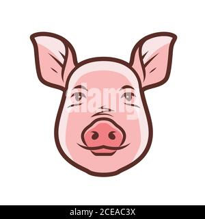 Cute pig portrait symbol. Farm animal, food concept Stock Vector