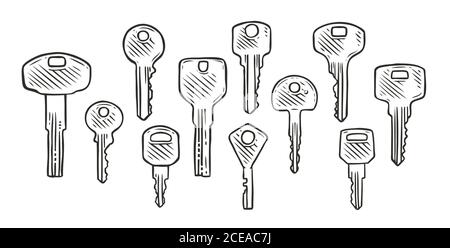 Set of keys sketch. Hand drawn vector illustration Stock Vector