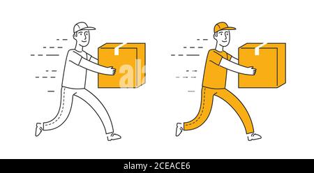 Fast delivery symbol. Courier runs with box vector illustration Stock Vector