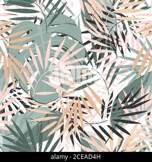 Beautiful seamless vector floral summer pattern background with tropical palm leaves. Perfect for wallpapers, web page backgrounds, surface textures Stock Vector