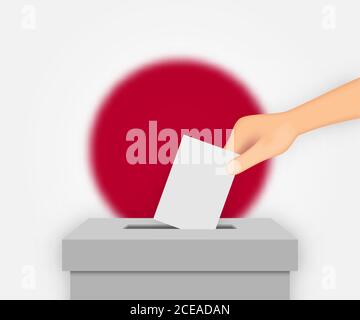 Japan vote election banner background. Ballot Box with blurred flag Stock Vector