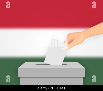 Hungary vote election banner background. Ballot Box with blurred flag Stock Vector
