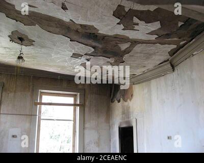 Austin, TX June 10, 2008: View of the Texas Governor's Mansion, second floor, showing damage to the ceiling of the Sam Houston bedroom.   ©Texas Governor's Office/Pool Stock Photo