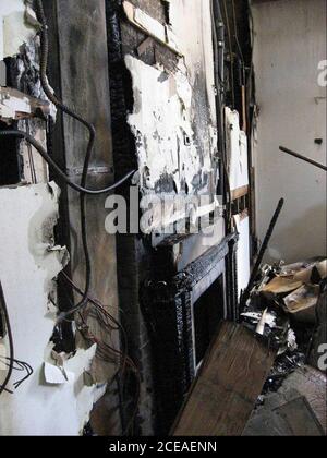 Austin, TX June 10, 2008: View of the Texas Governor's Mansion, showing damage to the fireplace in the second-floor Pease bedroom. ©Texas Governor's Office/Pool Stock Photo