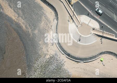 Top down drone shoot over promenade in Morecambe, UK Stock Photo