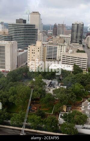 Austin, TX June 8, 2008: An early-morning four-alarm fire guts the Texas Governor's Mansion in downtown Austin as over 100 firefighters battled to save the 152-year old structure. The building was undergoing renovation and all the antique furnishings were in storage. ©Bob Daemmrich Stock Photo